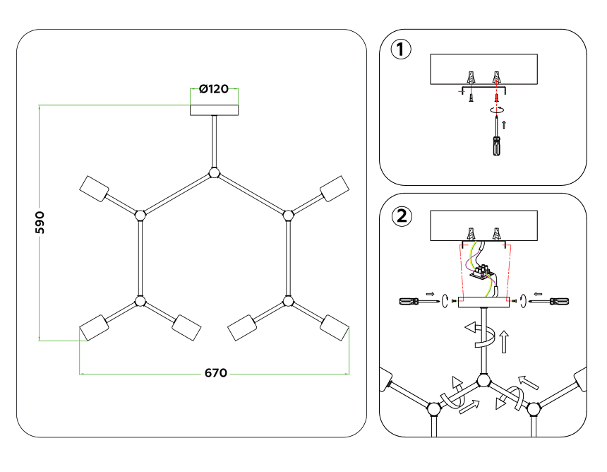 TR8038/6 BS латунь E27*6 max 40W D670*590